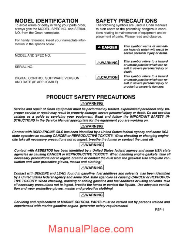 cummins onan p216 parts manual page 2