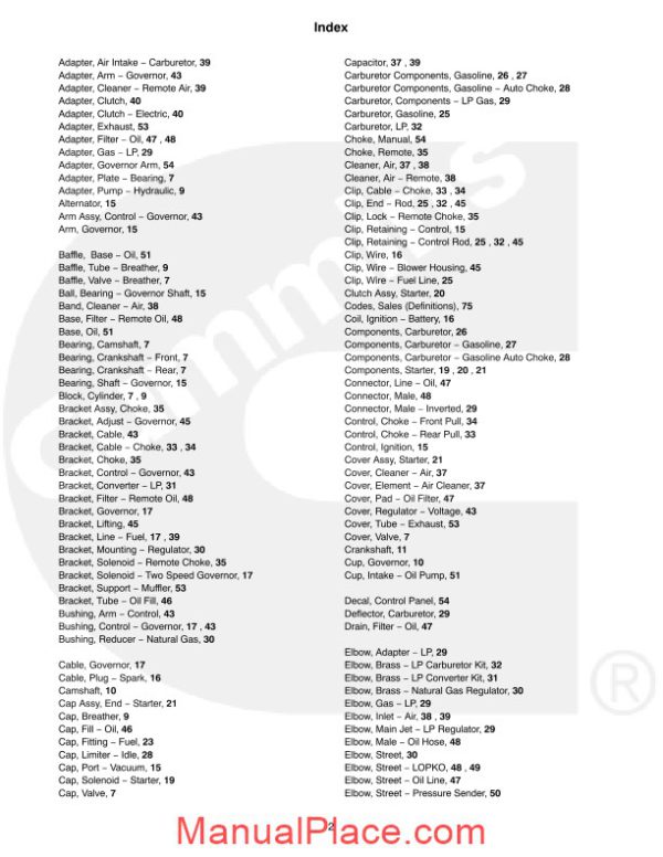 cummins onan p216 parts manual page 4