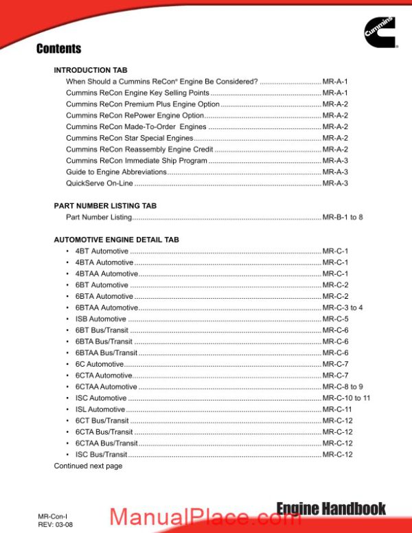 cummins recon distributor midrange engine handbook march 2008 page 3