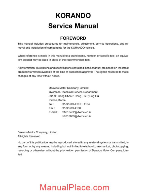 daewoo korando service manual page 3