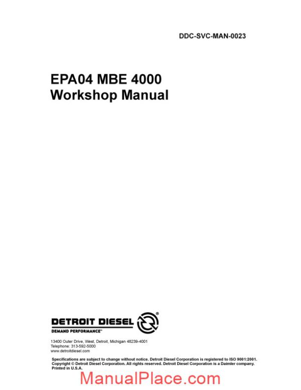 detroit diesel epa04 mbe 4000 workshop manual page 1