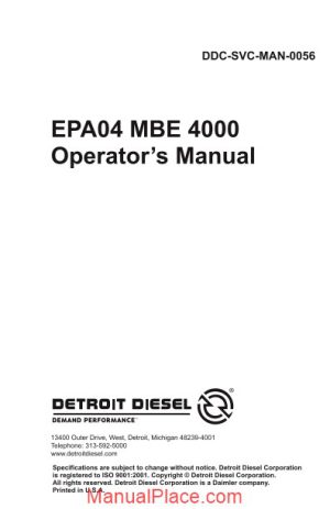 detroit diesel mbe 4000 engine epa04 operators manual ddc svc man 0056 page 1