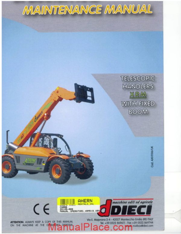 dieci telescopic handlers xrm with fixed boom maintenance manual page 1