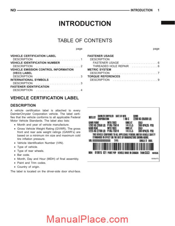 dodge dakota 2005 factory service manual page 2