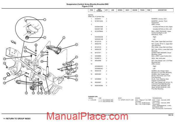 dodge durango 1998 dn parts catalogue page 3