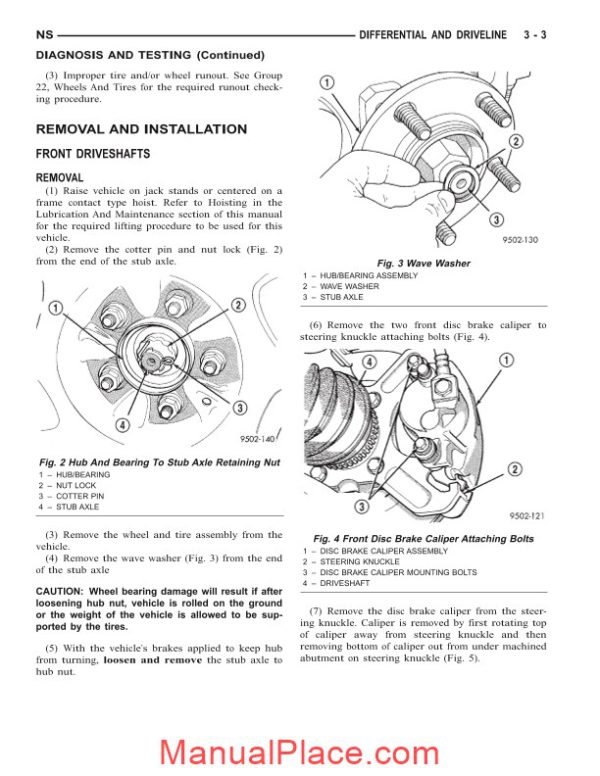 dodge gs voyager caravan 2000 2013 front driveshafts service manual page 3