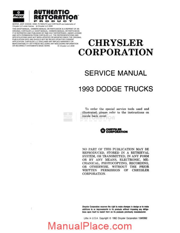 dodge truck service manual 1993 rwd page 2