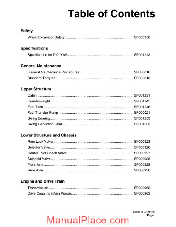 doosan dx190w shop manual page 3