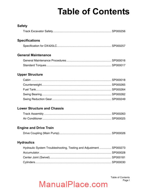 doosan dx420lc shop manual page 3