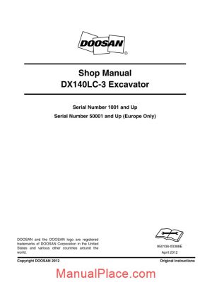 doosan excavator dx140lc 3 shop manual page 1