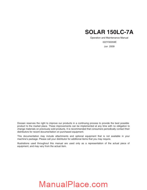 doosan solar 150lc 7a operation and maintenance manual page 1