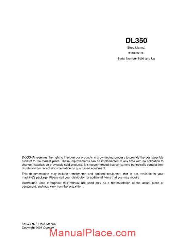 doosan wheel loader dl350 shop manual k1046897e page 1