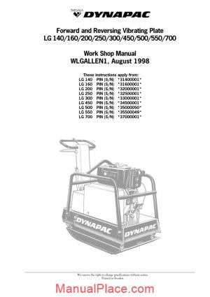 dynapac lg 140160200250300450500550700 workshop manual page 1