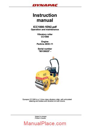 dynapac mini roller cc1000 1 en instruction manual page 1