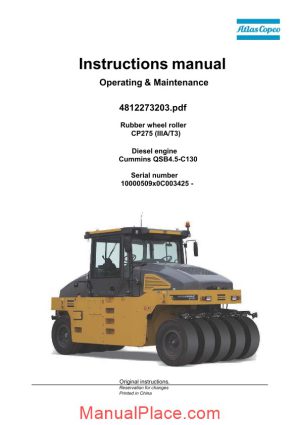 dynapac rubber wheel roller cp275 tier 3 operating and maintenance page 1