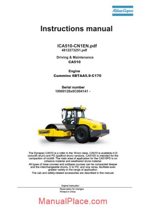 dynapac vibratory roller ca510 driving maintenance manual 4812273251 page 1