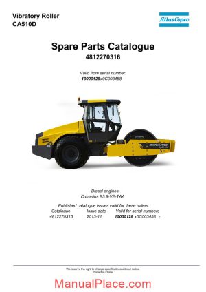 dynapac vibratory roller ca510d spare parts catalogue 4812270316 page 1