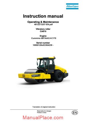 dynapac vibratory roller ca610 operation maintenance manual 4812273257 page 1