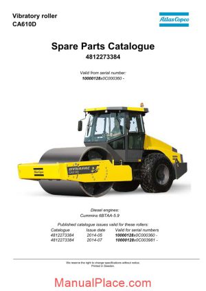 dynapac vibratory roller ca610d spare parts catalogue 4812273384 page 1