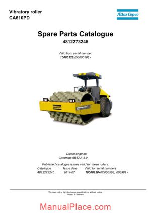 dynapac vibratory roller ca610pd spare parts catalogue 4812273245 page 1