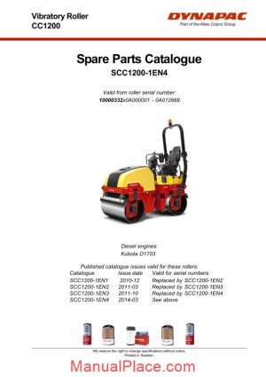 dynapac vibratory roller scc1200 1en spare parts catalogue page 1