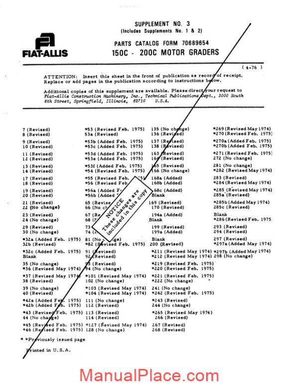 fiat allis 150c 200c motor grader parts catalog page 4