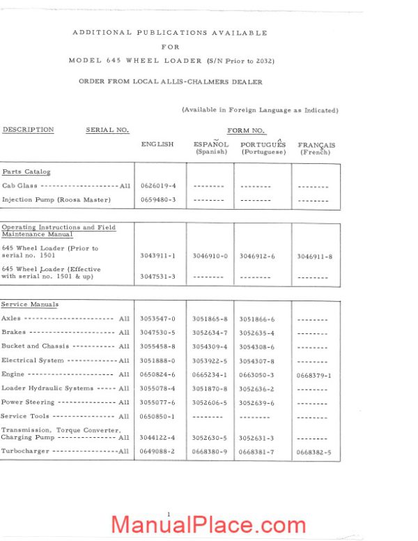 fiat allis 645 wheel loader parts catalog 16f17383 page 2