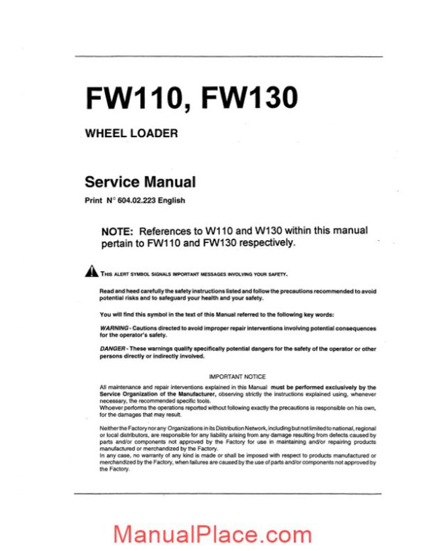 fiat allis fw 110 130 service manual page 2