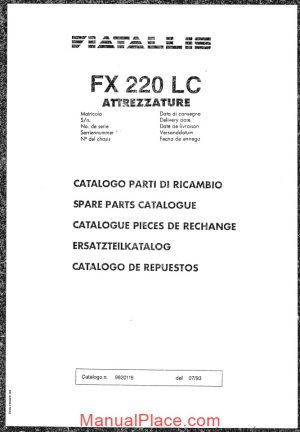 fiat allis fx220lc excavator parts catalog 16f17375 page 1