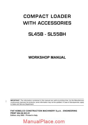 fiat kobelco sl45b sl55b workshop manual page 1