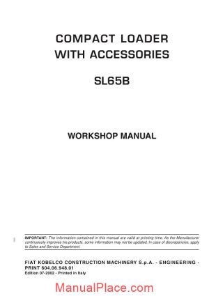 fiat kobelco sl65b workshop manual page 1