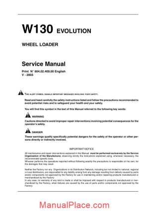 fiat kobelco w130 evolution wheel loader service manual page 1