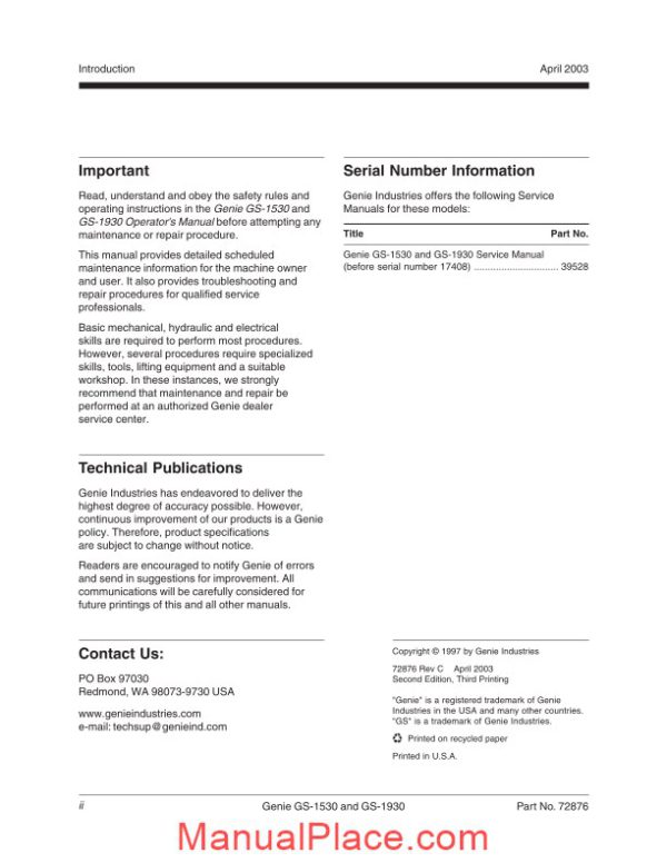 genie gs 1530 gs 1532 from sn 17408 59999 gs 1530 pn 72876 service manual page 2