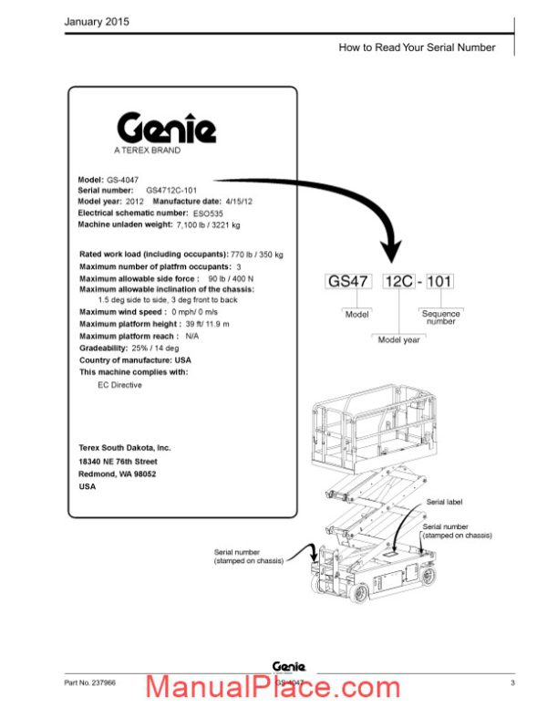 genie gs 4047 from sn gs4712c 101 gs 4047 pn 237966 parts manuals page 3