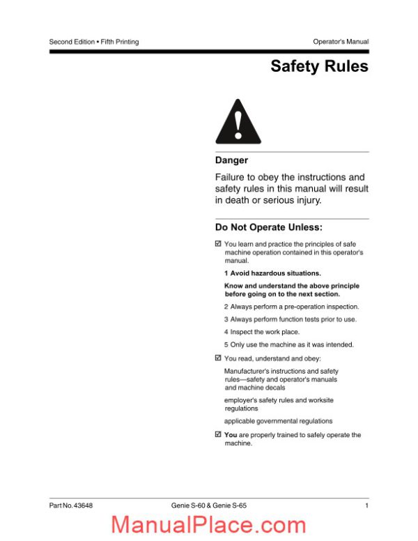 genie s60 s65 operators manual page 3