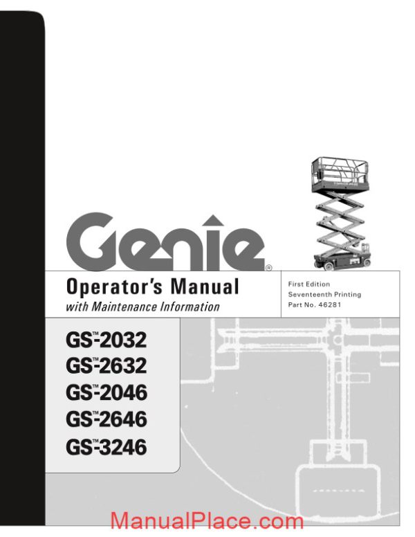 genie scissor gs 2032 2632 3232 to sn 51682 gs 2032 gs 2632 operator manual page 1