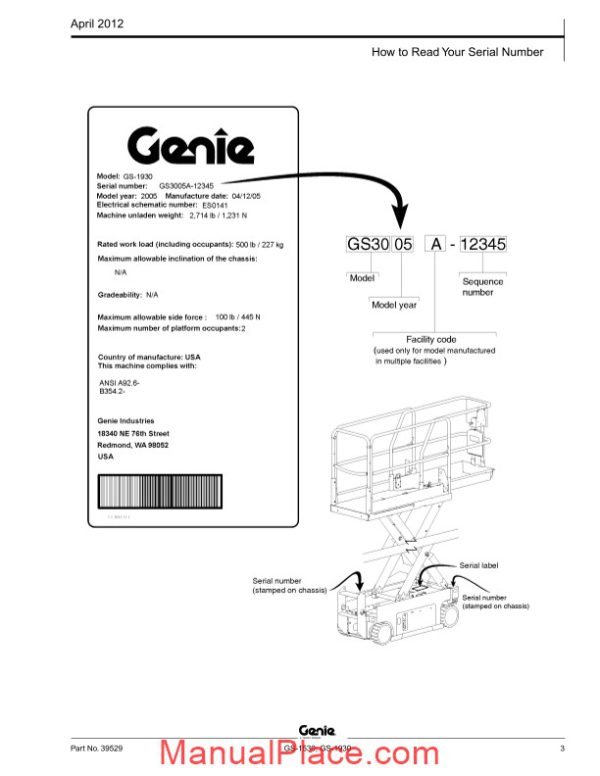 genie scissors lift a gs 1530 1930 before sn 60000 parts manuals page 3