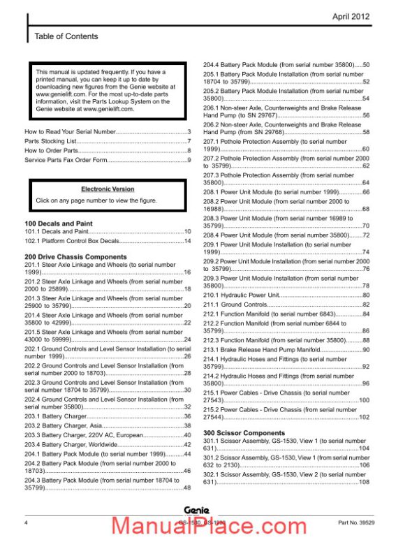 genie scissors lift a gs 1530 1930 before sn 60000 parts manuals page 4