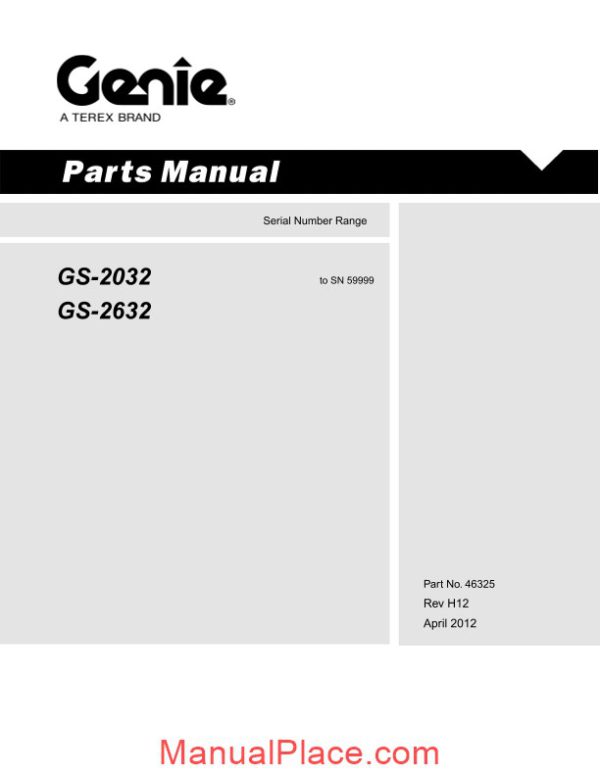 genie scissors lift a gs 2032 2632 before sn 60000 parts manuals page 1