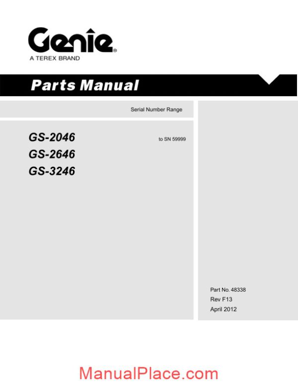 genie scissors lift a gs 2046 gs 2646 gs 3246 to sn 6000 parts manuals page 1