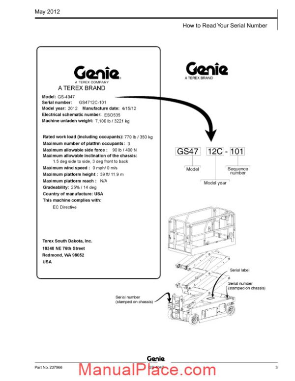 genie scissors lift gs4047 from sn 4712c 101 parts manuals page 3