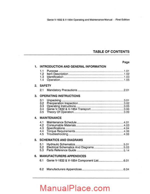 genie scissors lift v 1932 and v 1854 parts manuals page 3