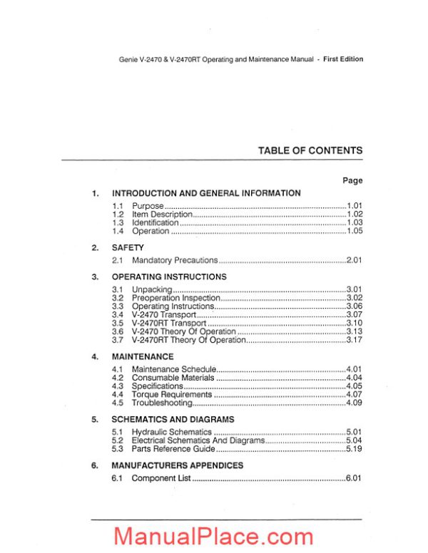 genie scissors lift v 2470 and v 2470 rt parts manuals page 3