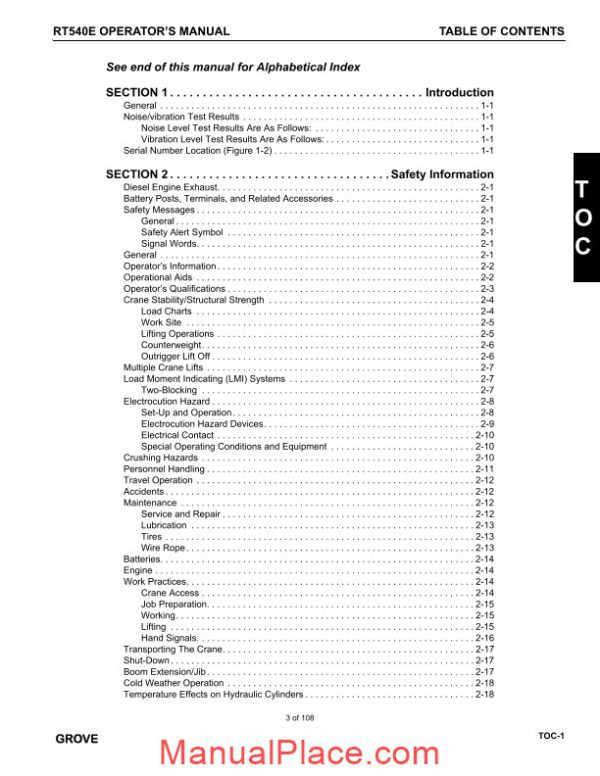 grove mobile crane rt540e operators manual page 3