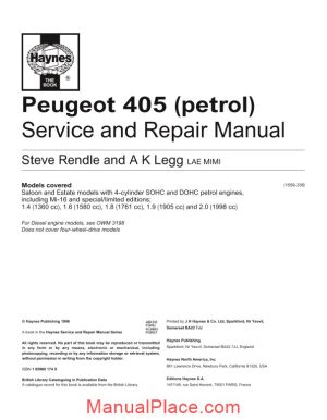 haynes peugeot 405 service and repair manual 15p17163 page 1
