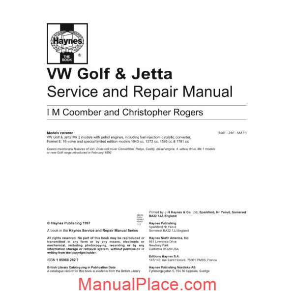 haynes volkswagen golf jetta service and repair manual page 1