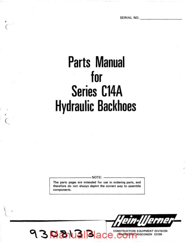 hein warner c14a pm 9308133 parts book page 1