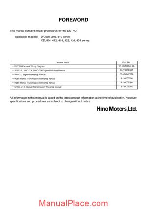 hino dutro wu xzu series repair manual page 1