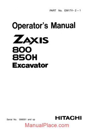 hitachi excavator zaxis 800 850h operations manual page 1