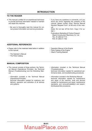 hitachi excavator zw130w technical manual troublshooting page 1